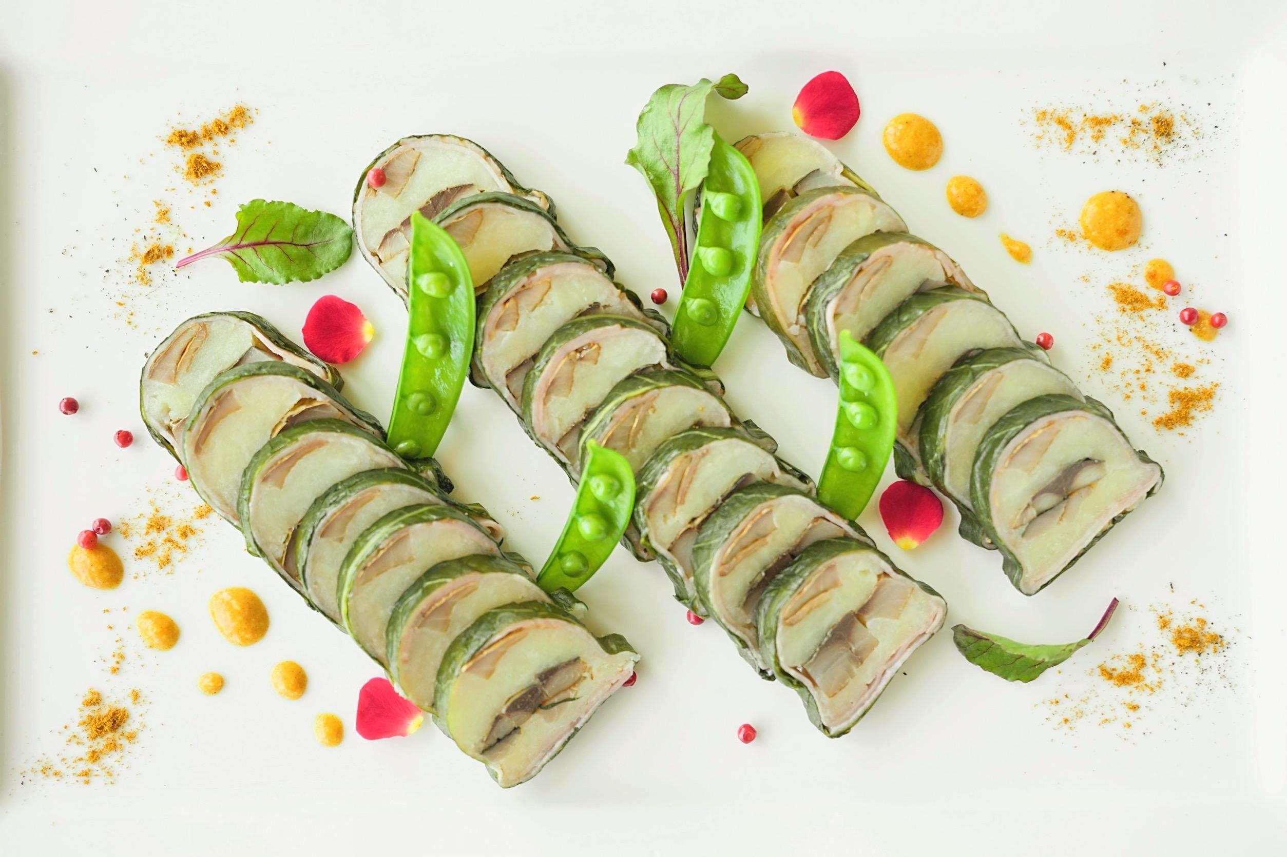 広島菜、新じゃがとスモーク鯖のテリーヌ